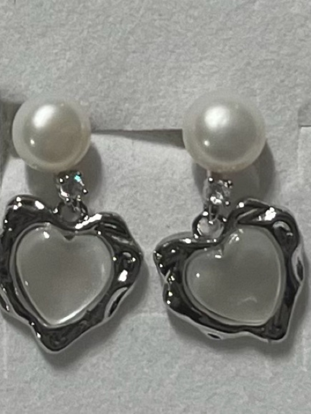 Elegant Pearl and Silver Heart Drop Earrings - White